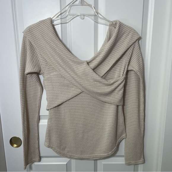 Free People Marley Top Off Shoulder Waffle Knit Oatmeal Cream Large - Picture 5 of 16